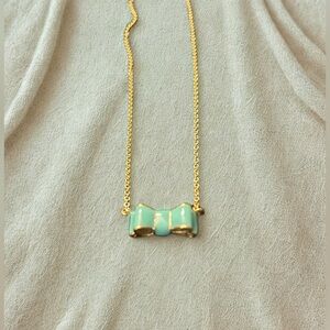 NWT Kate Spade Mint Bow Pendant Necklace – Gold Tone Chain, Charm, with Dust Bag